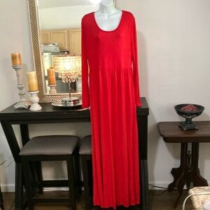 Red Bishop Sleeve Maxi Gown for Wedding Guests